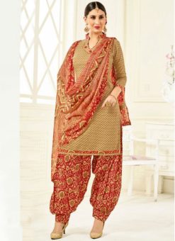 Lovely Brown Cotton Printed Punjabi Dress