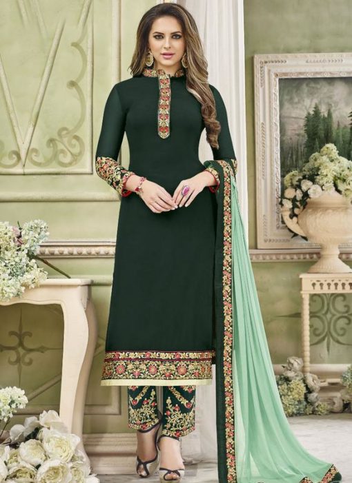 Opulent Green Georgette Designer Straight Salwar Suit