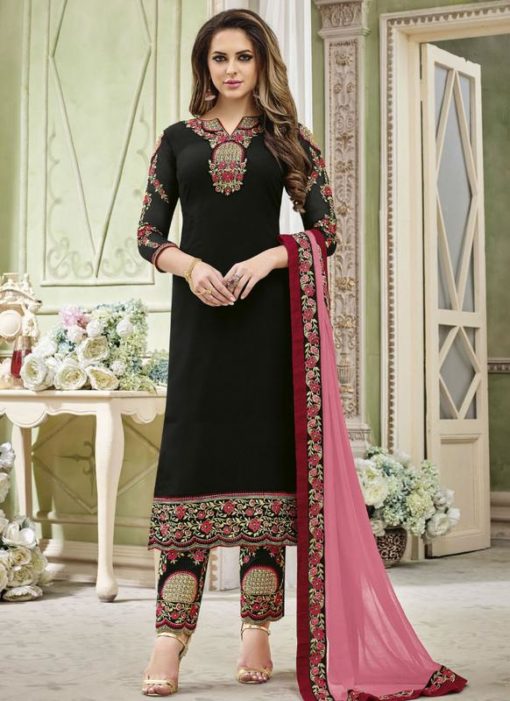 Glorious Black Georgette Designer Straight Salwar Suit