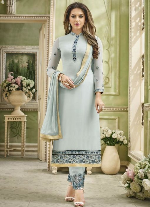 Lavish Grey Georgette Designer Straight Salwar Suit