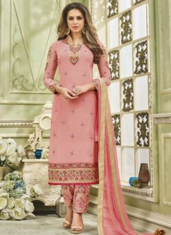 Fabulous Peach Georgette Straight Designer Salwar Suit