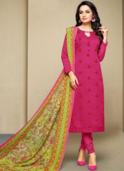 Amazing Red Casual Wear Cotton Churidar Suit