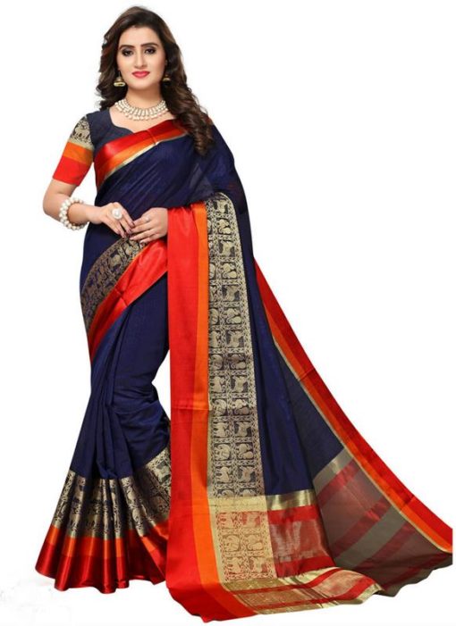 Superb Navy Blue Chanderi Silk Traditional Wear Saree