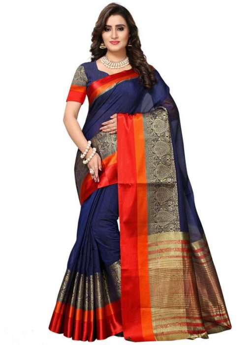 Fabulous Navy Blue Chanderi Silk Traditional Wear Saree