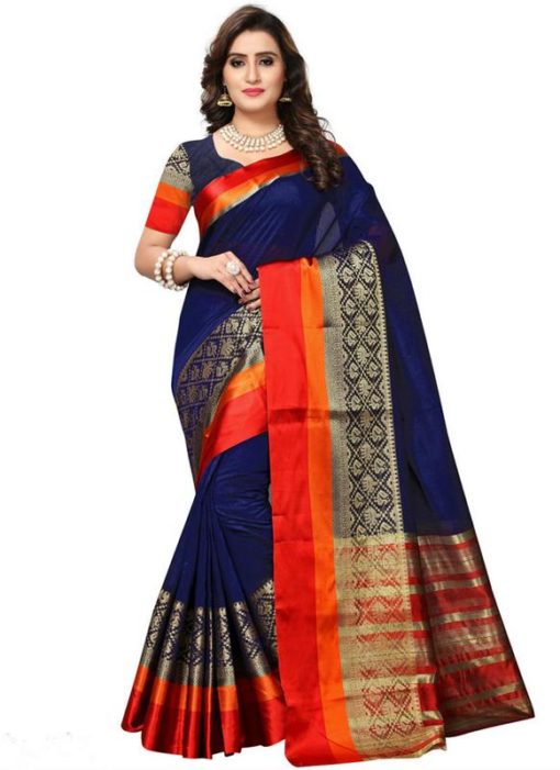 Amazing Navy Blue Chanderi Silk Traditional Wear Saree