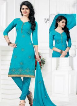 Appealing Blue Chanderi Silk Party Wear Churidar Suit