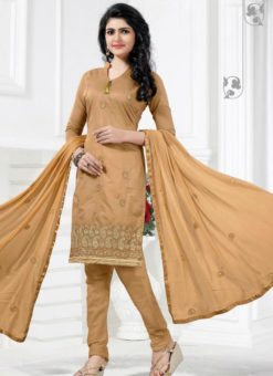 Charming Brown Chanderi Silk Party Wear Churidar Suit