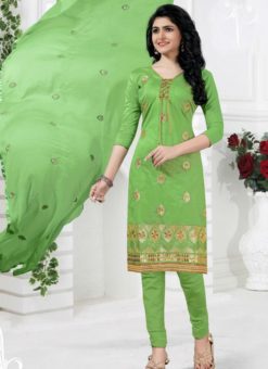 Pleasant Green Chanderi Silk Party Wear Churidar Suit