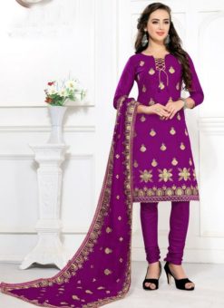 Exquisite Purple Cotton Designer Party Wear Churidar Suit