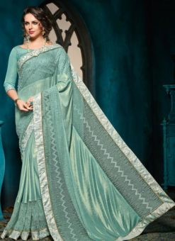 Charming Sea Green Net And Jacquard Designer Party Wear Saree