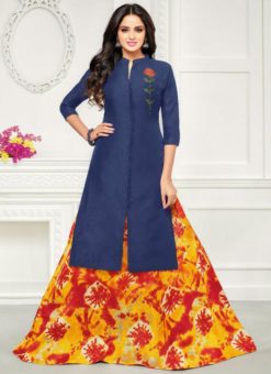 Lovely Navy Blue Party Wear Chanderi Cotton Straight Salwar Suit