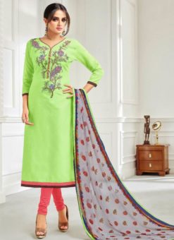 Adorable Green Chanderi Cotton Party Wear Straight Salwar Suit