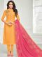 Pleasing Orange Chanderi Cotton Party Wear Straight Salwar Suit
