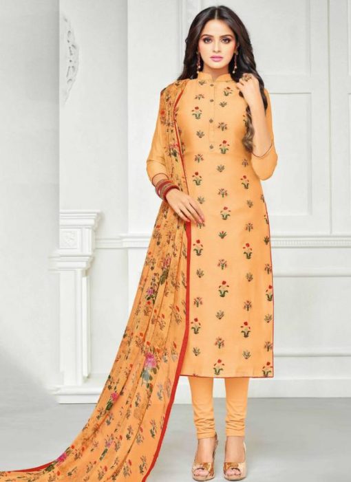 Awesome Orange Chanderi Silk Party Wear Straight Salwar Suit