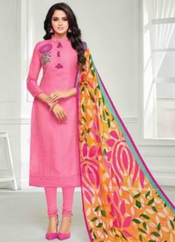 Phenomenal Pink Party Wear Chanderi Cotton Straight Salwar Suit