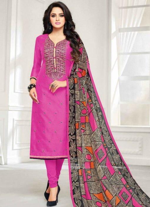 Amazing Pink Chanderi Cotton Party Wear Straight Salwar Suit