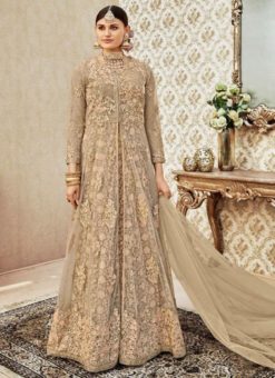 Sumptuous Cream Net Designer Wedding Wear Salwar Kameez