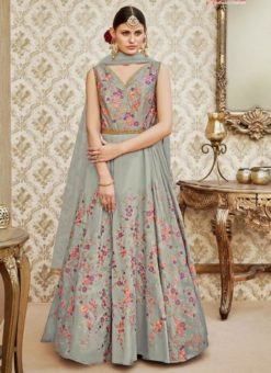 Luxurious Grey Tapeta Silk Designer Party Wear Salwar Kameez