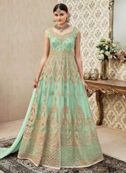 Graceful Sea Green Net Designer Wedding Wear Salwar Kameez