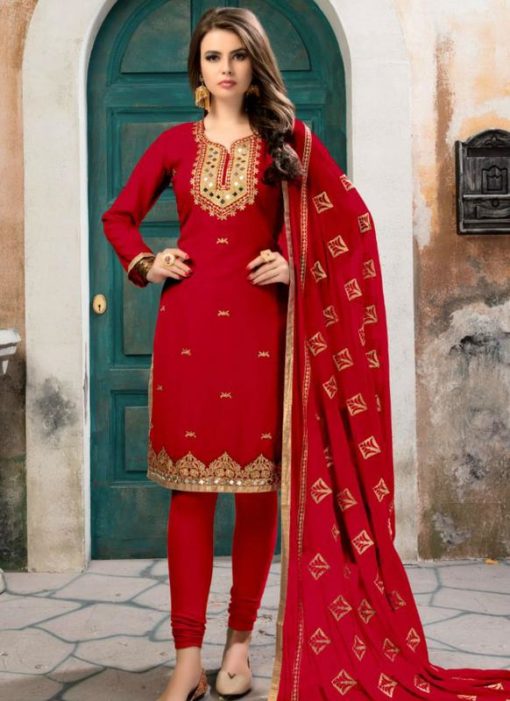 Amazing Red Georgette Party Wear Churidar Suit