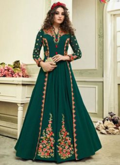 Ravishing Georgette Green Designer Party Wear Anarkali Salwar Kameez