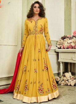 Dazzling Yellow Georgette Designer Party Wear Anarkali Salwar Kameez