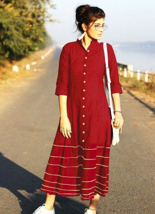Lovely Red Cotton Casual Wear Kurti