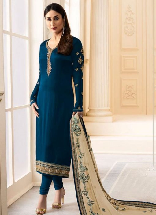 Kareena Kapoor Navy Blue Silk Churidar Salwar Kameez