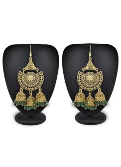 Amazing Golden Colored Earrings Set With Jhumki Style