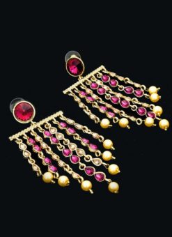 Beautified With Pink Stone Work Earrings Set