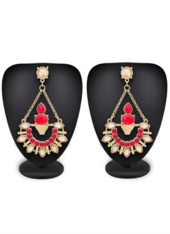 Golden Color Beautified with Red Colored Stones Earrings Set
