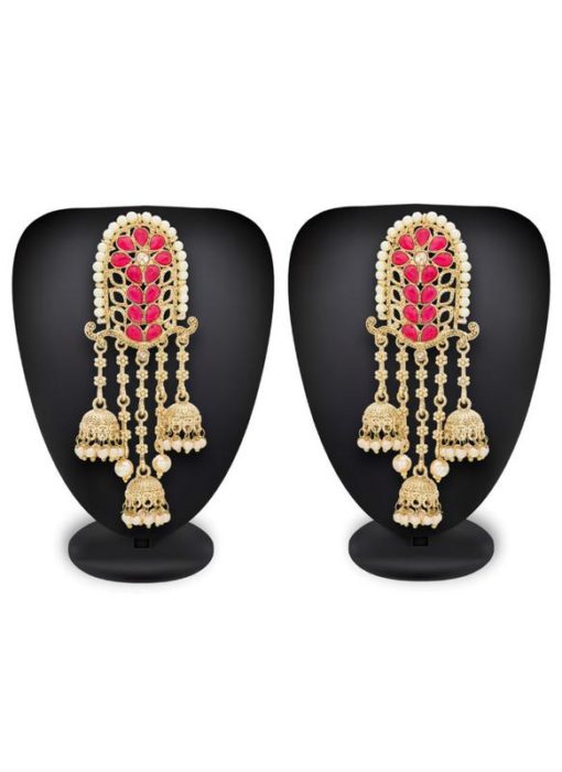 Attractive Beautified With Pink Stone Work Earrings Set