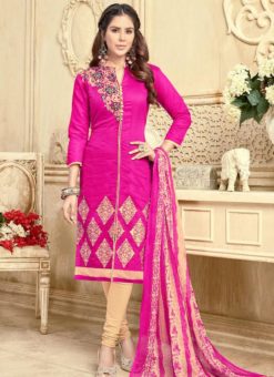 Attractive Pink Chandri Silk Party Wear Churidar Salwar Suit