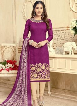 Excellent Purple Chandri Silk Party Wear Churidar Salwar Suit