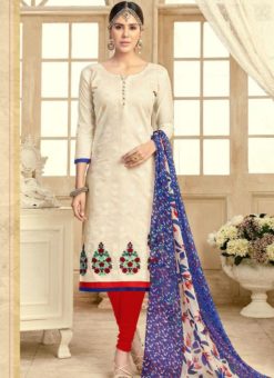Dazzling Off White Chandri Silk Party Wear Churidar Salwar Suit