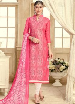 Luxurious Pink Chandri Silk Party Wear Churidar Salwar Suit