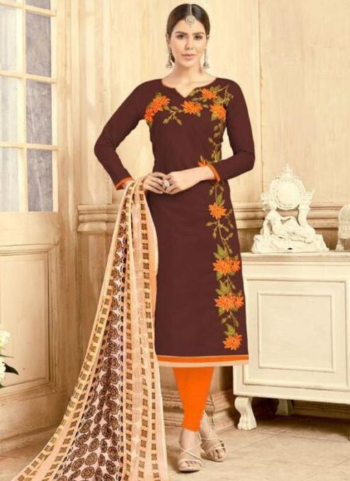 Graceful Brown Chandri Silk Party Wear Churidar Salwar Suit