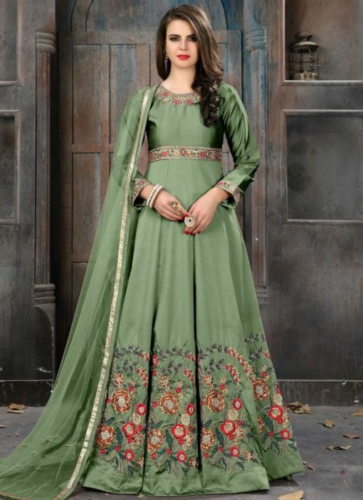 Glorious Green SIlk Designer Party Wear Anarkali Salwar Kameez