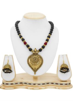 Beautiful Traditonal Golden Color Beautified With Black Colored Moti Necklace Set