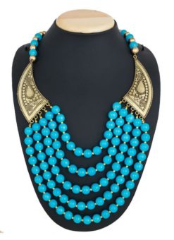 Beautiful Multiple Layered Beautified With Blue Colored Moti Necklace Set