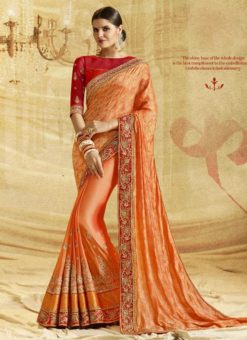 Glorious Orange Designer Wedding Wear Saree