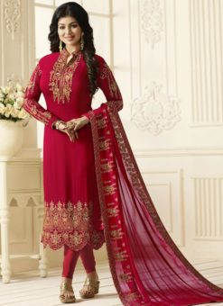 Attractive Red Georgette Party Wear Churidar Salwar Suit