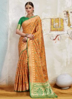 Alluring Orange Traditional Wear Silk Saree