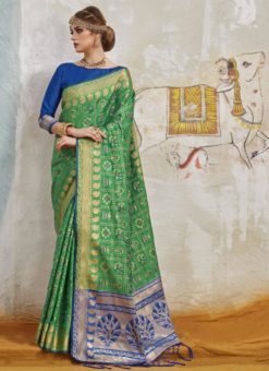 Delicious Green Traditional Wear Silk Saree
