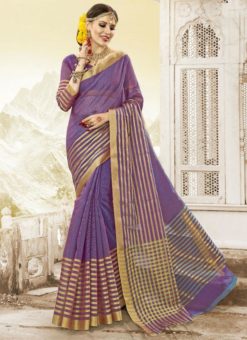 Adorable Purple Cotton Silk Saree