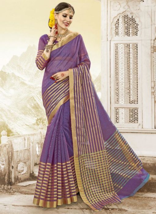 Adorable Purple Cotton Silk Saree