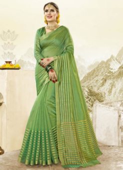 Beautiful Green Cotton Silk Saree