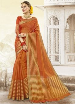 Captivating Orange Cotton Silk Saree