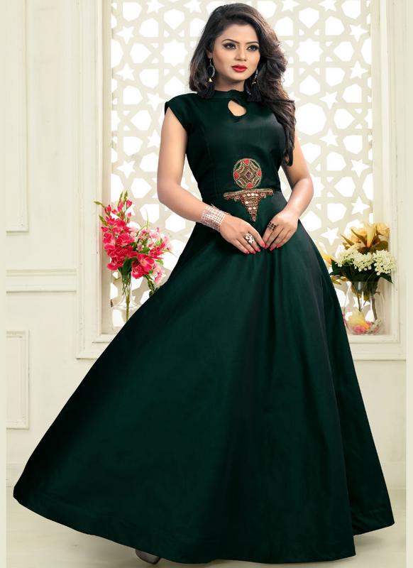 Teal Green Tapeta Silk Party Wear Gown | Latest Kurti Designs