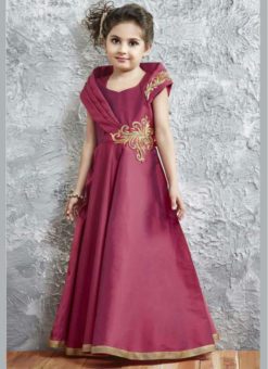 Elegant Magenta Tapeta Silk Designer Kids Wear Gown